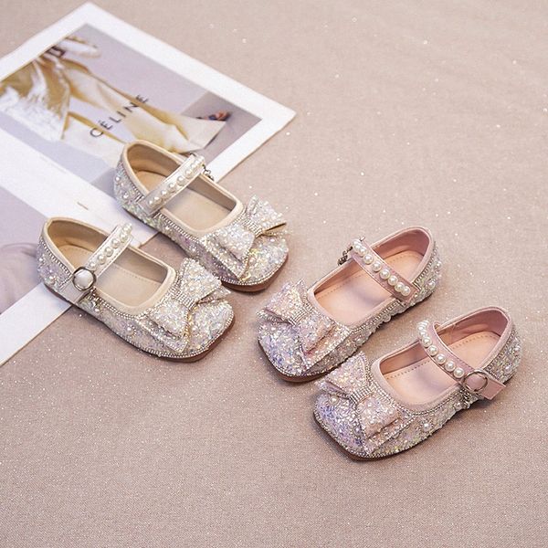 

Girls Bow Princess Shoes Kids Toddlers Sandals Wedding Party Dress Shoe Spring Autumn Soft Sole Water Diamond Leather Children Dance Performance Shoes J5x2#, White