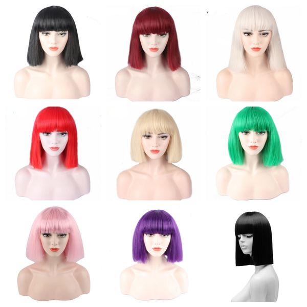 

Short Straight Hair Fashion Lady Sexy Natural Fluffy Role Playing Wig Synthetic Short Hair Bob Short Hair Black and White Women Wig Ideal for Daily Work Party, Purple