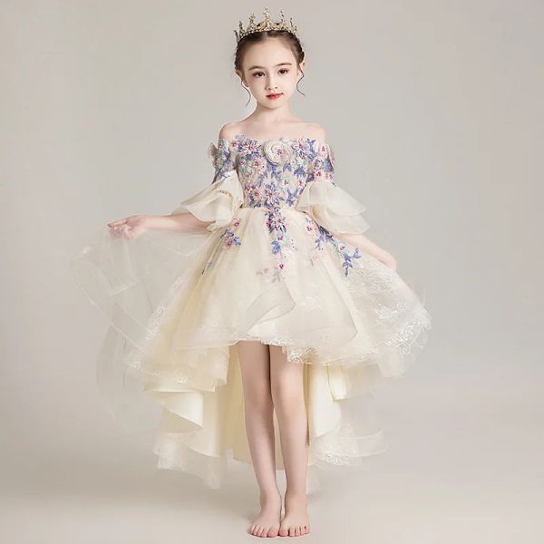 

Girls Children's Wedding Birthday party Elegant Princess summer children's dress, Yellow