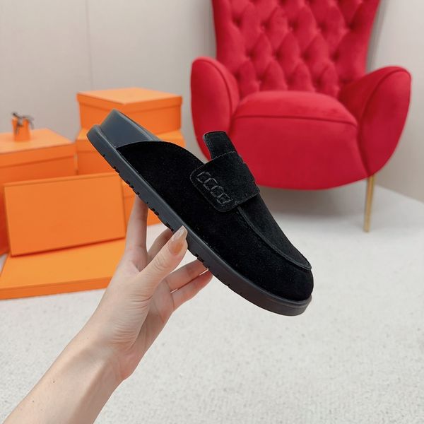 

Couple Style Genuine Leather Uncle Shoes with Wool Lining - Comfortable Men's Hooded Slippers Size Range 35-45, Light tan