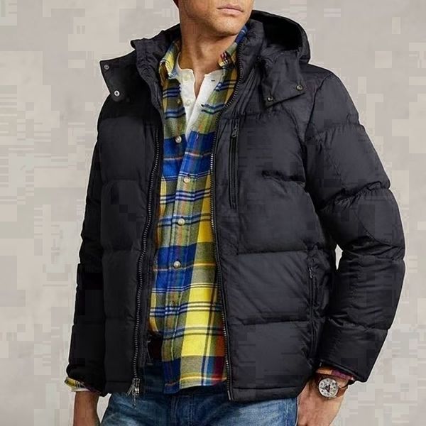 

Designer Hooded Jacket, Pony Embroidery Cotton Thickened Warmth Men's Polo Down Hoodie Fashion Casual Jacket, Ivory