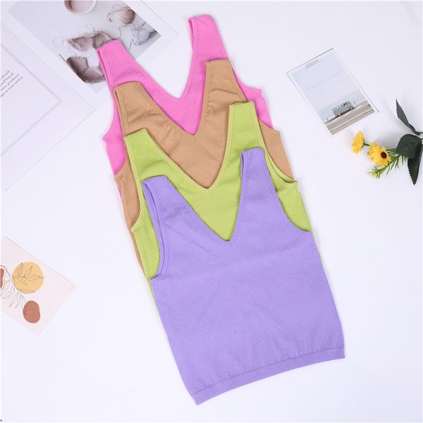 

V-neck thread solid color vest for women, Purple