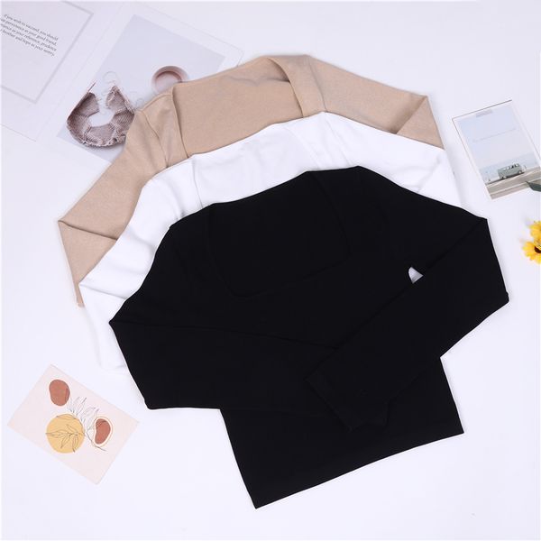 

Square neck vintage long-sleeved skintight base, White