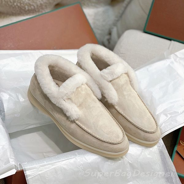 

9A designer open walk fur winter suede sneaker women loafer shoes wool lining genuine leather calskin highest quality full box packaging, Color 3