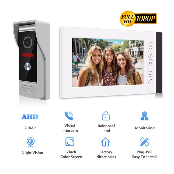 1080P7-Inch HD Video Intercom Telephone Apartment Home Surveillance Doorbell Camera Private Home Video Intercom System
