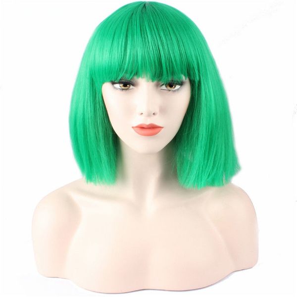 

Green Short Straight Hair Fashion Lady Sexy Natural Fluffy Role Pling Wig Synthetic Short Hair Bob Short Hair White Women Wig Ideal for Daily Work Party, Blue