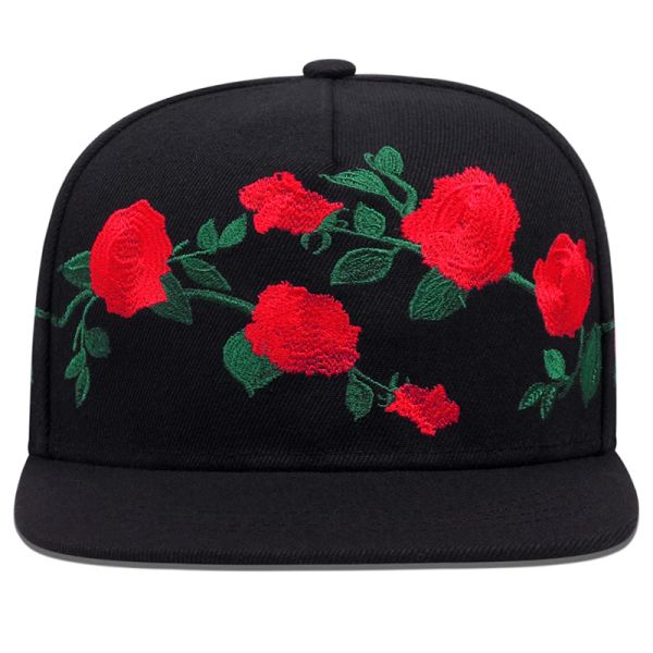 

Fashion Fastball Rose Embroidery Hip Hop Baseball Cap Snapback Hat Adult Outdoor Casual Sun Bone Gorras Hats, Black