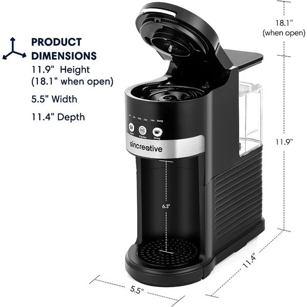 Sincreative Single Serve Coffee Maker, 2 in 1 Single Cup Coffee Makers for K Cup Pod or Ground Coffee
