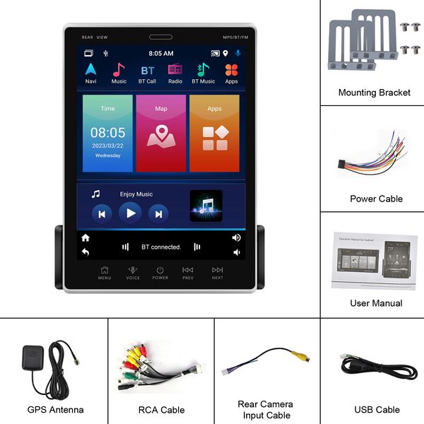 

9.5''/10.4'' Podofo 1Din Car Radio 2+64G Multimedia Player Carplay Android Auto Vertical Screen WIFI GPS Bluetooth Autoradio play radio
