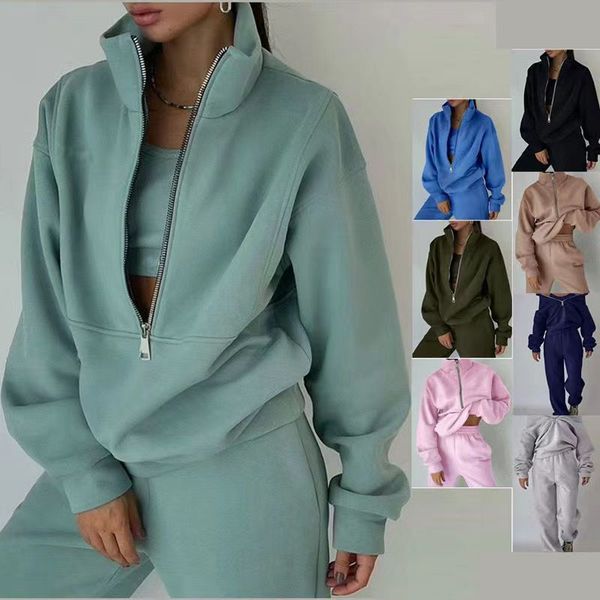 

Women's sportswear sports suits hoodie sweatpants two-piece set pullover tracksuit designer casual sweatshirts autumn winter half zip fitness women Yoga sport suit, Lihgt green