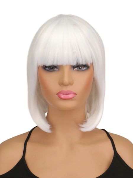 

Short Straight Bob Wig Women White Synthetic Hair Bobo Party Cosplay Wigs Costume