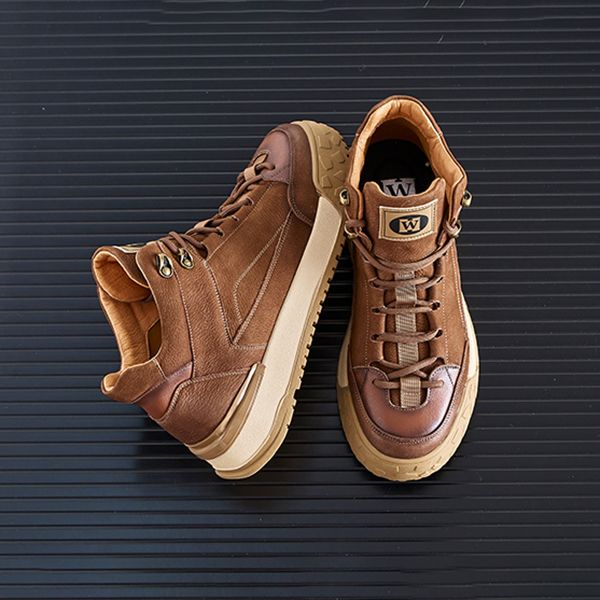 

Shoes The first layer of cowhide Martin boots for men autumn and winter with fleeces 2024 new tooling rhubarb boots retro thick soled high top shoes, Brown pile