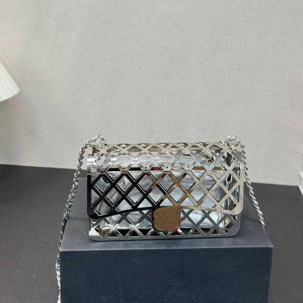 

Designer bag New cross body Mobile phone bag Shoulder bag Metal hollow bag Handbag genuine leather bags Women luxurys crossbody bag Chain Bag Women purse Wallet 18m, Silver