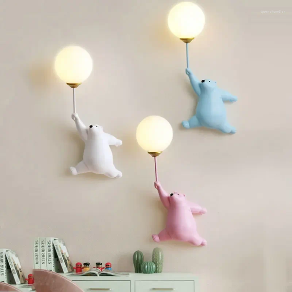 

Lamps Wall Cartoon Balloon Bear Lamp For Children Room Kids Baby Bedroom Bedside Light With 3D Printing Moon Sconce Lighting ing