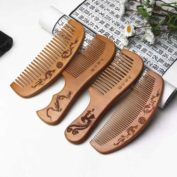 Dragon Phoenix Carving Peach Wood Health Massage Anti static Hair Care Comb Tools Beauty Accessories W241112