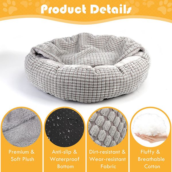 

Cozy Orthopedic Hooded Dog Fluffy Nonslip Donut Pet Bed Washable Calming Cuddler for Anxiety Soft Puppy Cat Cave | Grey