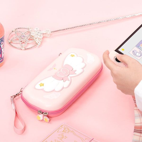 GeekShare Star Wings Carrying Case for Nintendo Switch/OLED,Portable Hardshell Slim Travel Pink Carrying Bag for NS Accessories
