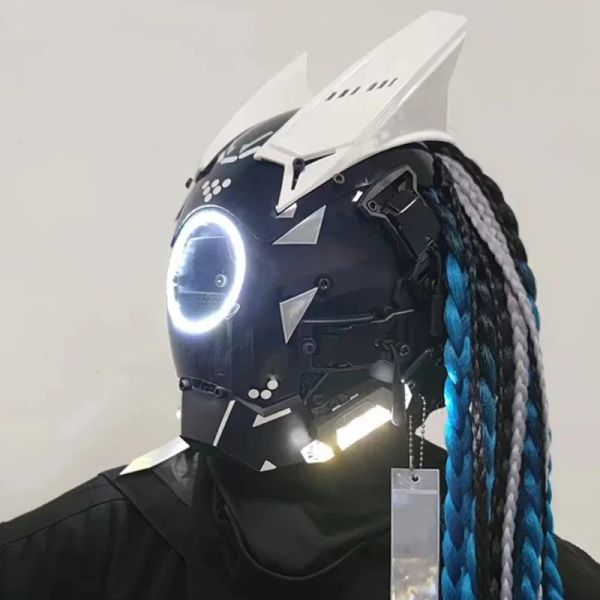 

Mask Cyberpunk Helmet Samurai Robot Shinobi With LED Light Cosplay Special Punk Tech Techwear Mask Kids Christmas Gifts Toys wear