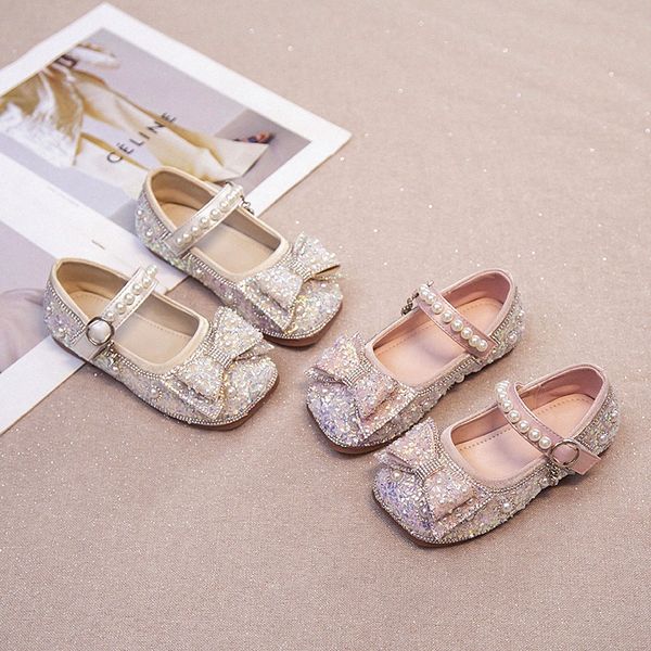 

Girls Bow Princess Shoes Kids Toddlers Sandals Wedding Party Dress Shoe Spring Autumn Soft Sole Water Diamond Leather Children Dance Performance Shoes h3FN#, Pink