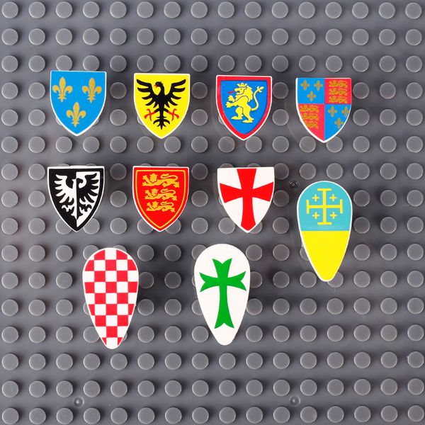 

Castle Medieval Knights Figures Army Flag Stickers Printed Shield Building Blocks Soldiers Mini Accessories Bricks Toys Kid Gift