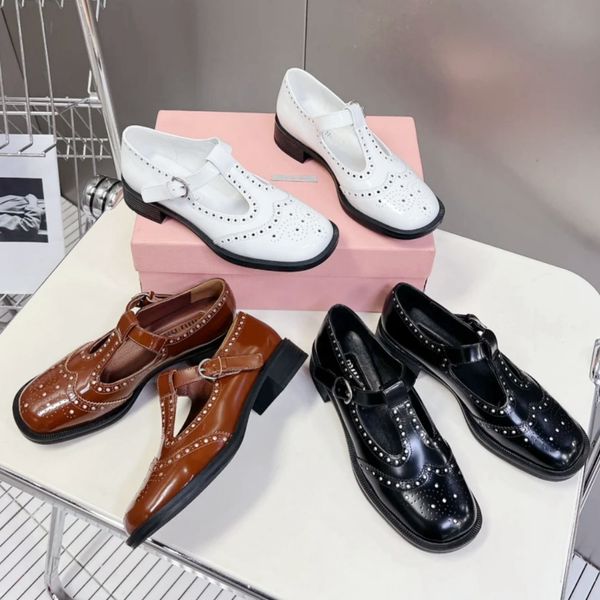 Lady Red Nappa leather brogues mary jane shoe Womens Loafers Designer Dress shoe promdress moccasin Casual Shoe Luxury Ballet Flats sneakers Chunky heel dance shoes