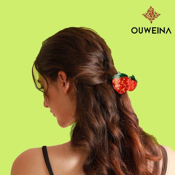 

New red strawberry back of the head hair clips large grab clip splicing acetate shark clip headdress handmade printing