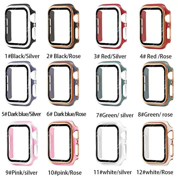 

cases watch Electroplate Hard with Screen Protector for Apple iwatch Series 7/6/5/4/3/2/1 Full Coverage Case 38 40 42 44mm i, White