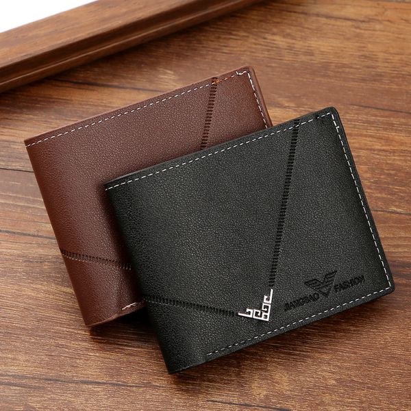 

New men's wallet Men's short money clip young men simple fashion multi-card litchi pattern cross splicing leather wallet, Black l11
