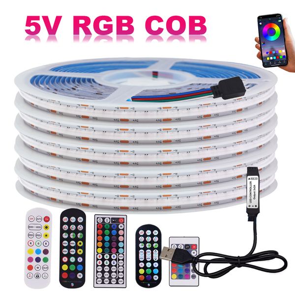 

COB DC5V RGB LED Strip Light Bluetooth-compatible Remote Control 576LED/m High Density Linear Lamp Flexible Tape Home Decoration 576/m