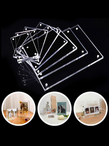 5.5-10cm Acrylic Photo Frame Magnetic Display Stand Desktop Card Photo Poster Notes Tickets Paintings Clear Holder For Home