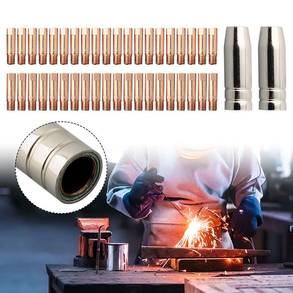 42PCS/set Mig Welder Consumable Set Mig Torch 0.8/1.0mm Contact Tips Gas Nozzles For MB15 15AK Welding Tools Accessories