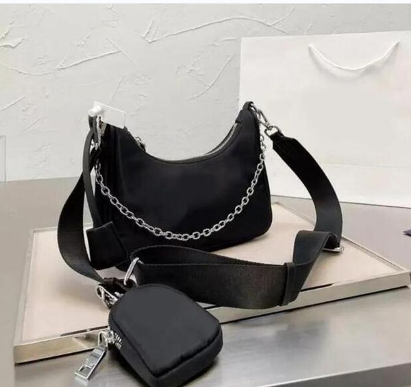 

Nylon Shoulder Bags 2024 Designer Clutch Crossbody Solid Black 3 PCS Set Vacation Tote, No.18