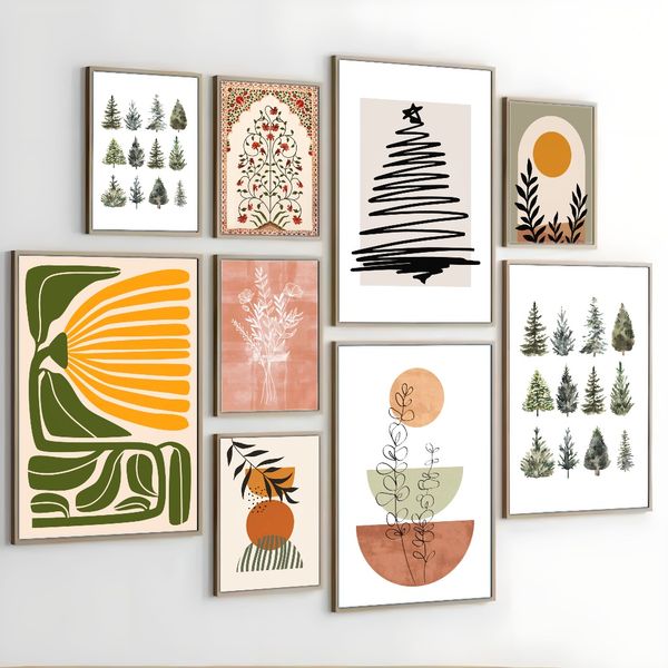 

3 pieces Wooden Framed Canvas Poster bohemian art, abstract geometric art, botanical art, Creative Waterproof Canvas Posters, Bedroom