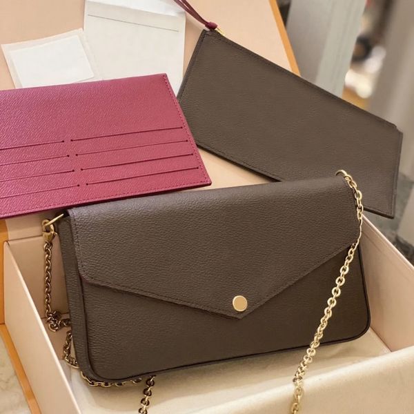 

TOP Shoulder Bags 3pcs Set Top Luxury Designer Wallet Shoulder Bag Women Classic Flower Pochette Felicie Bag Leather Clutch Tote Messenger bags Evening Bags, Old flower-brown