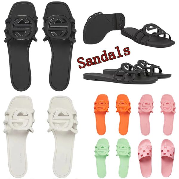 

Designer Sandals Women Interlocking Slides Rubber Slippers Ladies Flat Beach Jelly Script Orange Summer Fall Outdoor Waterproof Luxury Sandals, #13