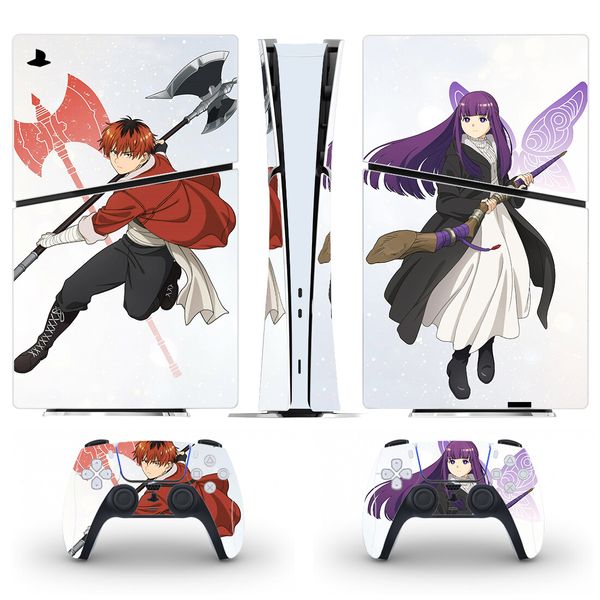 Anime Cute Girl Frieren PS5 Slim Digital Skin Sticker Decal Cover for Console and 2 Controllers New PS5 Slim Skin Vinyl