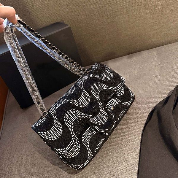 

Designer bags Classic Luxury Women Leather Full of diamonds Shoulder Bag Handbag Second hand Beach bag Chain handbag Shopping Bag Large capacit Tote dinner bag 23m, Black