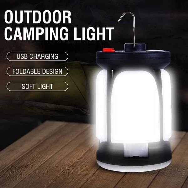 Foldable Solar LED Camping Lantern Portable USB Rechargeable Emergency Power Bank Outdoor Waterproof Folding Solar Tent LanternsLX241113