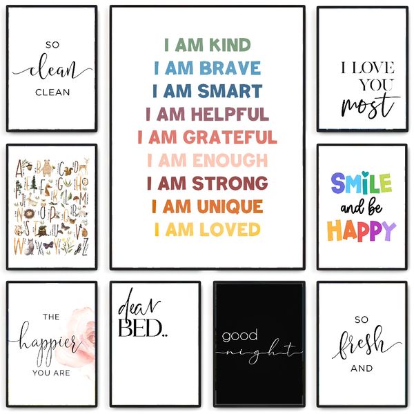 

2 pieces Wooden Framed Canvas Poster good morning and good night wall decoration bedside slogans, couple art