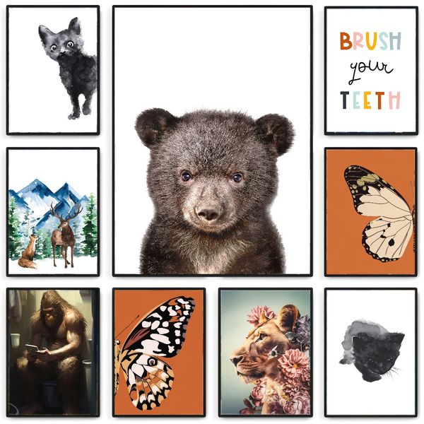 

2 pieces Wooden Framed Canvas Poster floral lion, modern abstract pink botanical animal, Creative Waterproof Canvas Posters, Bedroom