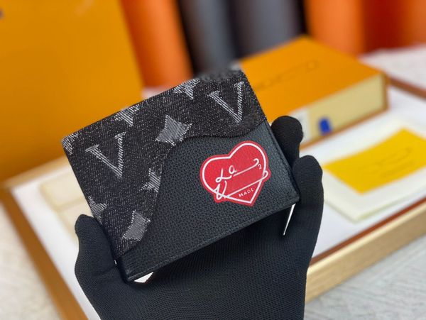 

2024 New style clip Denim leather patchwork design wallet purse designer tote bag clutch handbag evening bags Check folder M81020, Blue