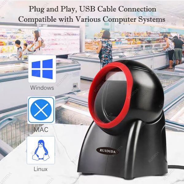 Platform Barcode new Scanner 1D 2D Desktop Bar code Scanner Omnidirectional Hands-free 2025 Barcode Reader Kiosk Reader QR code PDF barra