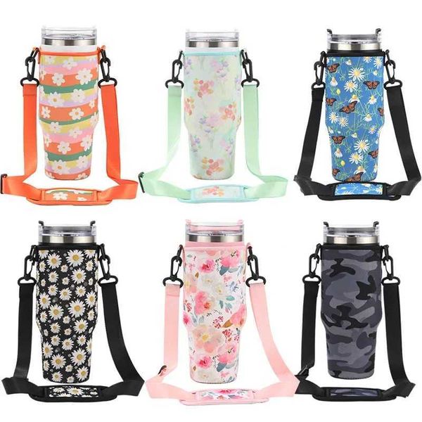 

New 40oz/30oz Brave Set Diving Material Cup Oblique Straddle Bag Bull Pattern Handle Water Bottle Y241114, Black