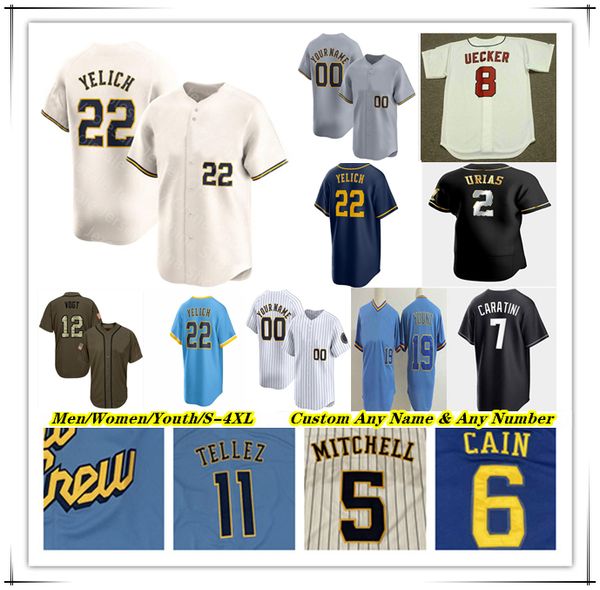 

William Contreras Baseball Jersey Christian Yelich Willy Adames Brice Turang Jackson Chourio Sal Frelick Rhys Hoskins Joey Ortiz Blake Perkins Colin Rea Yount 4XL, Men player version white pinstripe style