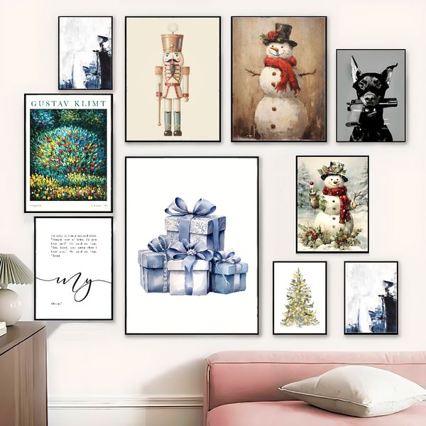 

3 pieces Wooden Framed Canvas Poster vintage christmas art, christmas tree, bells, merry christmas, christmas gifts