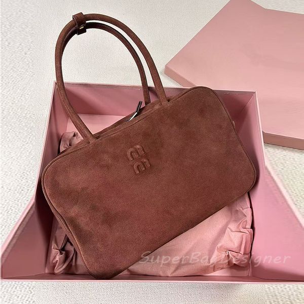 

7A designer large tote bag suede bowling briefcase zipper handle bags vintage cross body handbag genuine leather women lady mirror quality purse 35cm, Black