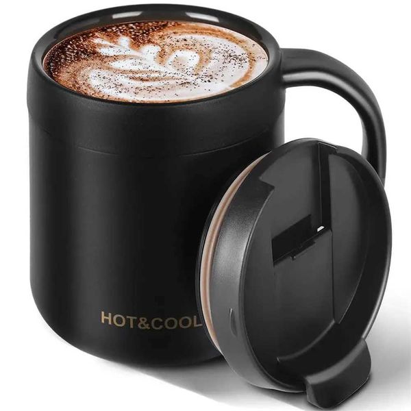 

350/500ml g Stainless Steel Insulated Coffee Thermos Tea Cup with Lips and Handle Y241114, Black