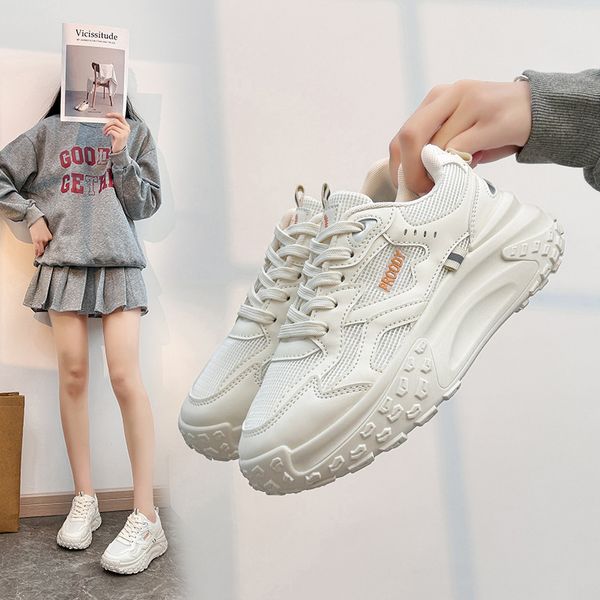 

ins Korean thick bottom pops shoes 2024 autumn new street shooting students running trainers casual shoes female, White