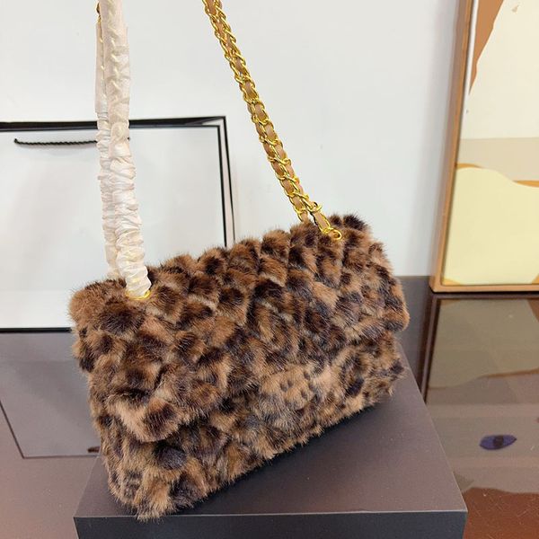 

Plush Cf Chain Bag Designer Ladies 25cm Mink Fur Gold Hardware Metal Buckle Matilas Chain Crossbody Fashion Shoulder Bag Handbag, Leopard print