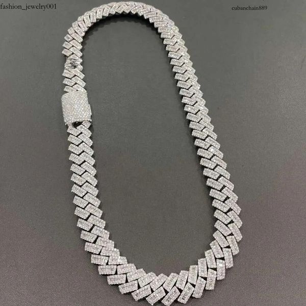 

15mm Baguette Iced Out Sier Hiphop VVS Dia Moissanite Cuban k Chain